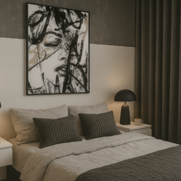 Image of corner of bedroom showing finishes and furniture