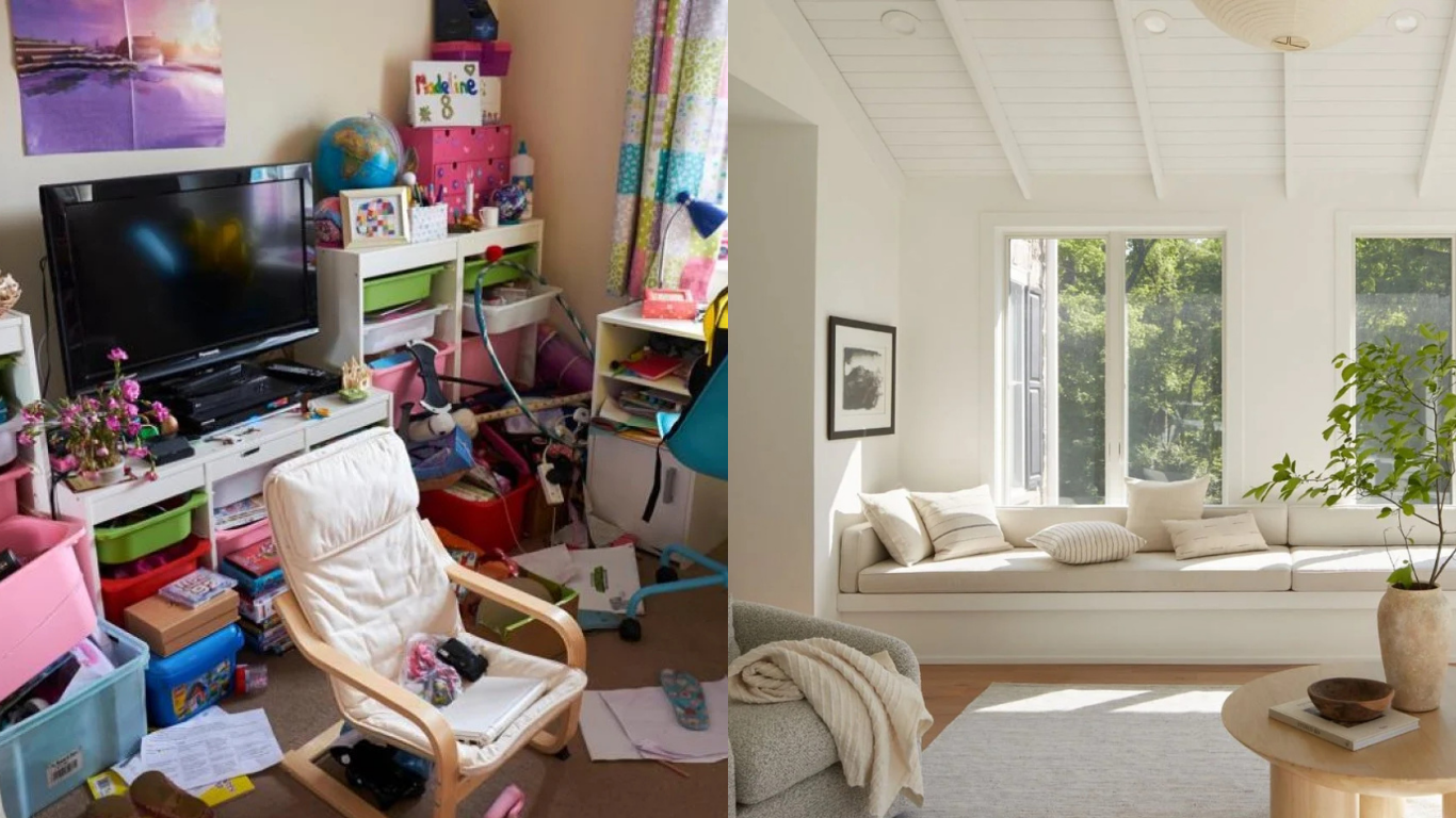 Image to show a room that would cause anxiety versus a calm space